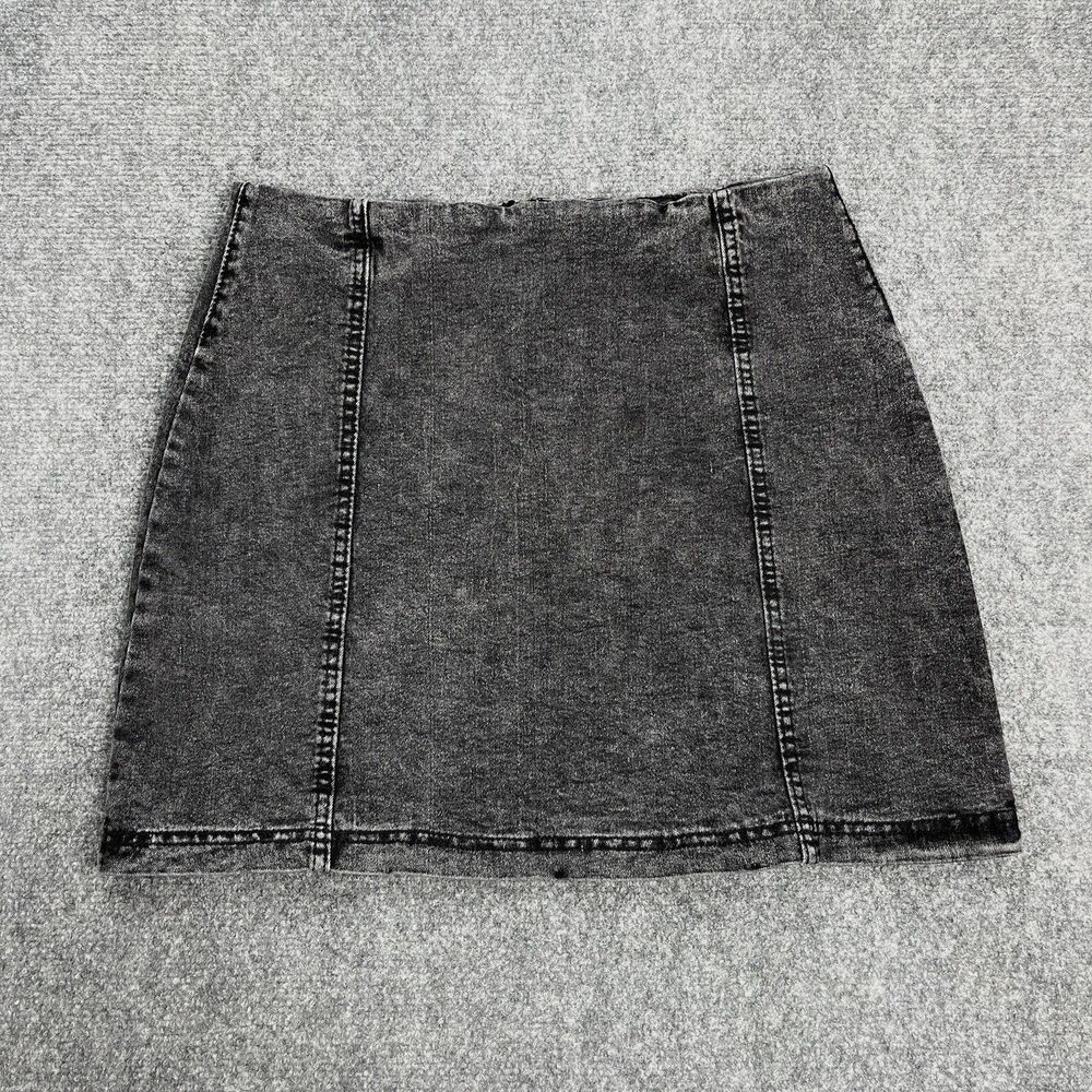 Savanna Jane Denim Skirt Womens Large Seamed Front Zip Back Stretch Charcoal